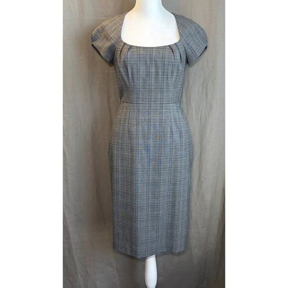 Banana Republic NWT Gray Plaid Square Neck Sheath Dress Size 0 Petite - Picture 1 of 16